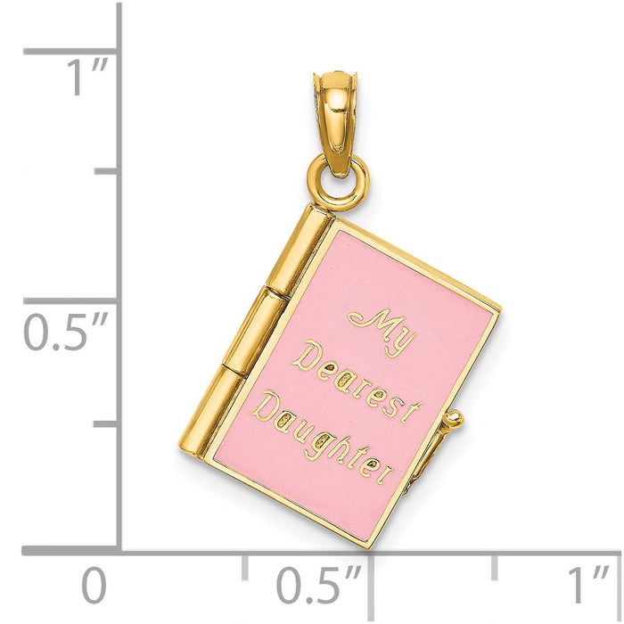 Million Charms 14K Yellow Gold Themed With Pink Enamel 3-D My Dearest Daughter Book Charm