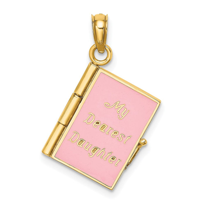 Million Charms 14K Yellow Gold Themed With Pink Enamel 3-D My Dearest Daughter Book Charm