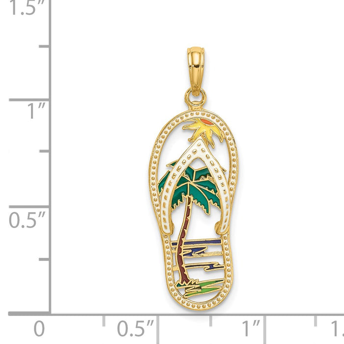 Million Charms 14K Yellow Gold Themed Enamel Palm Tree Flip-Flop Charm