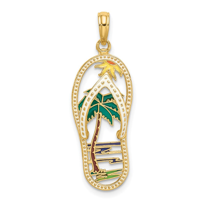 Million Charms 14K Yellow Gold Themed Enamel Palm Tree Flip-Flop Charm