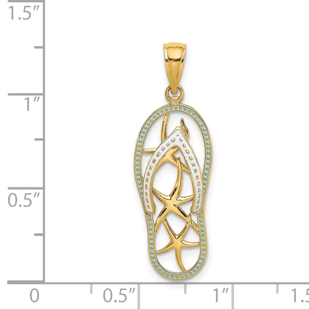 Million Charms 14K Yellow Gold Themed Multi Nautical Starfish Enamel Flip-Flop Charm