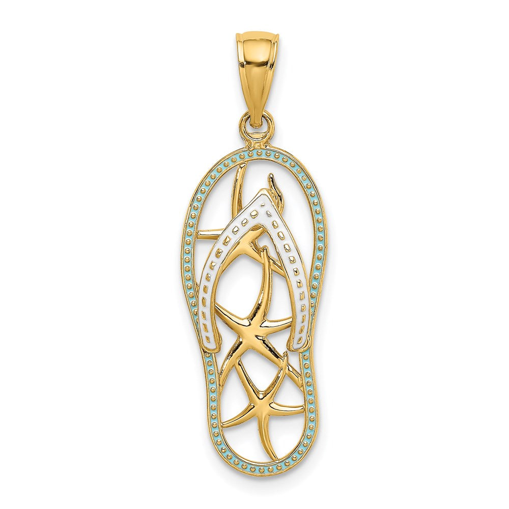 Million Charms 14K Yellow Gold Themed Multi Nautical Starfish Enamel Flip-Flop Charm