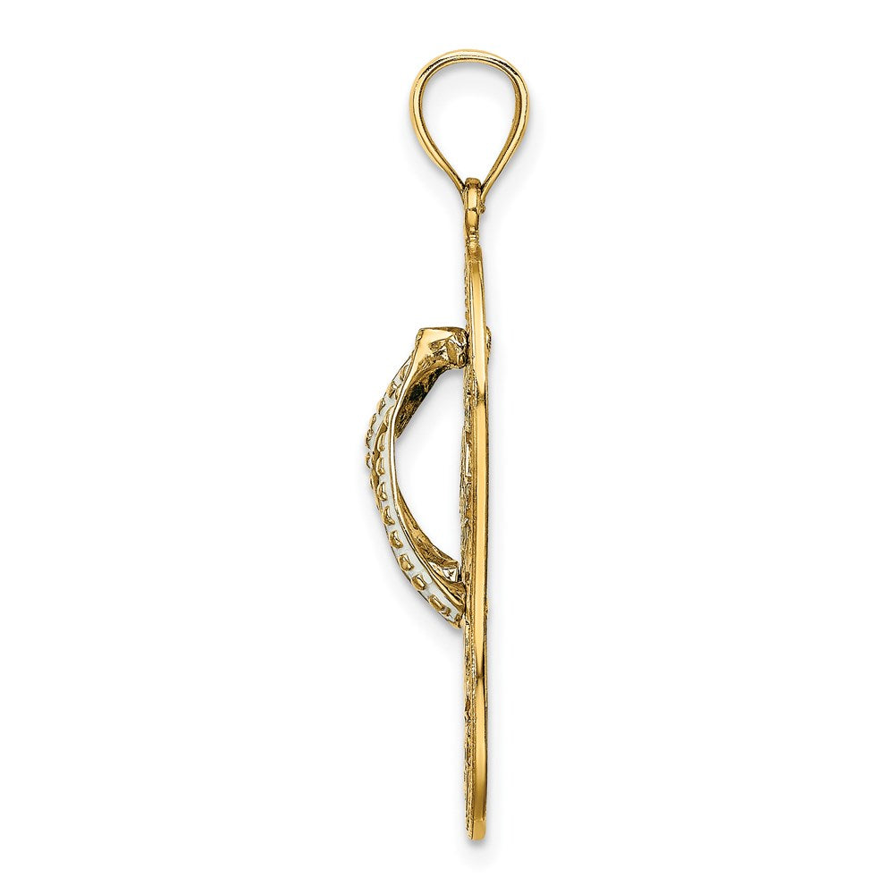 Million Charms 14K Yellow Gold Themed Enamel Palm Tree Beach Scene Flip-Flop Charm