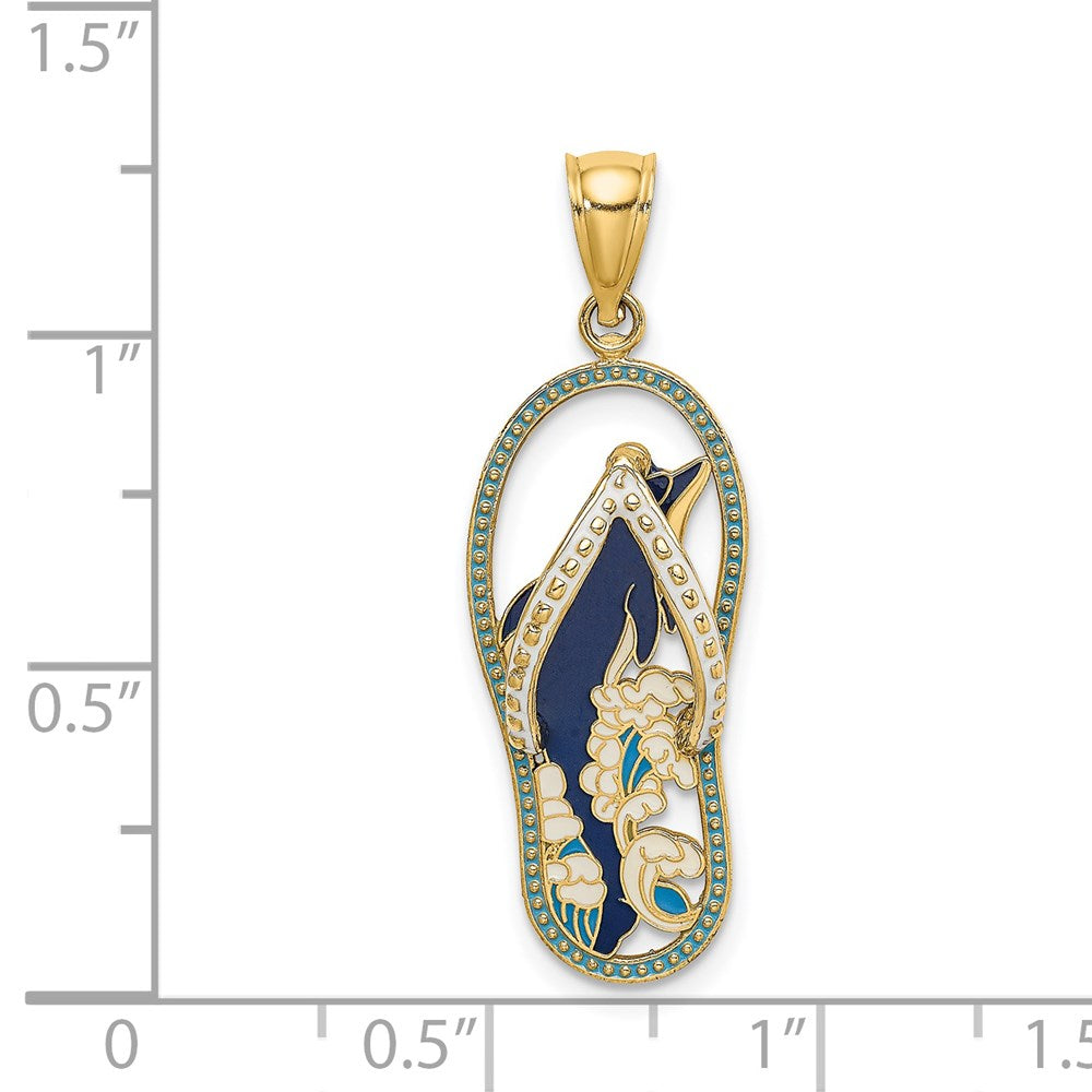 Million Charms 14K Yellow Gold Themed Enamel Dolphin Flip-Flop Charm