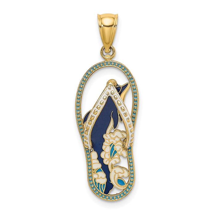 Million Charms 14K Yellow Gold Themed Enamel Dolphin Flip-Flop Charm