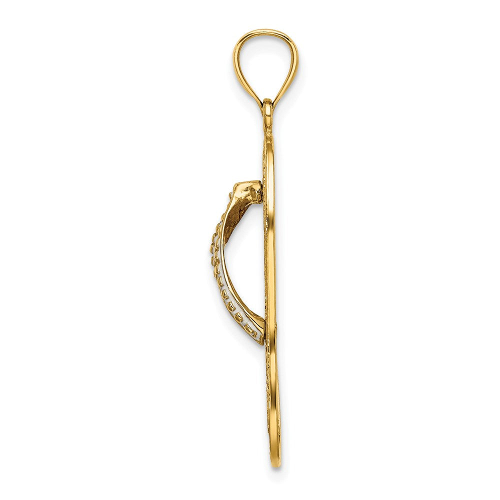 Million Charms 14K Yellow Gold Themed Enamel Red Hibiscus Flower Flip-Flop Charm