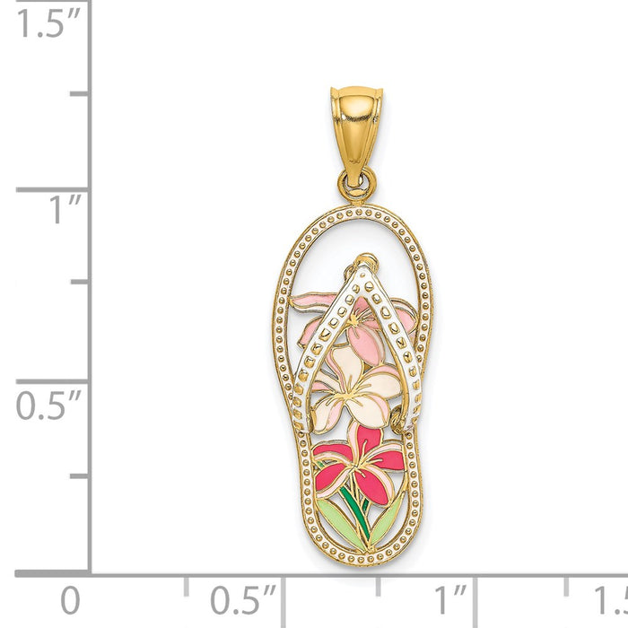 Million Charms 14K Yellow Gold Themed Multi Color Enamel Flower Flip-Flop Charm