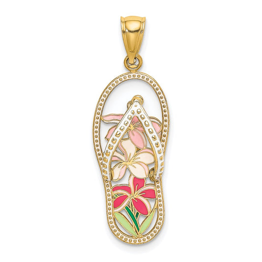 Million Charms 14K Yellow Gold Themed Multi Color Enamel Flower Flip-Flop Charm