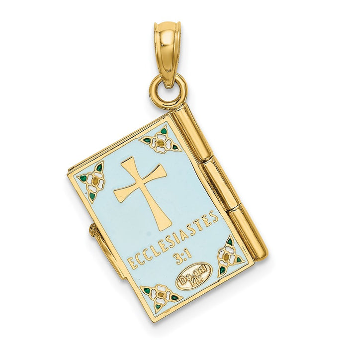 Million Charms 14K Yellow Gold Themed 3-D With Enamel Ecclesiastes Book With Moveable Pages Charm