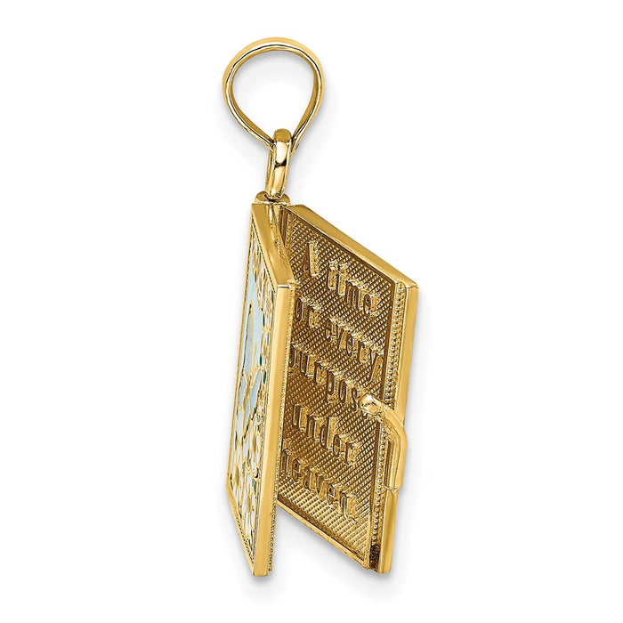 Million Charms 14K Yellow Gold Themed 3-D With Enamel Ecclesiastes Book With Moveable Pages Charm