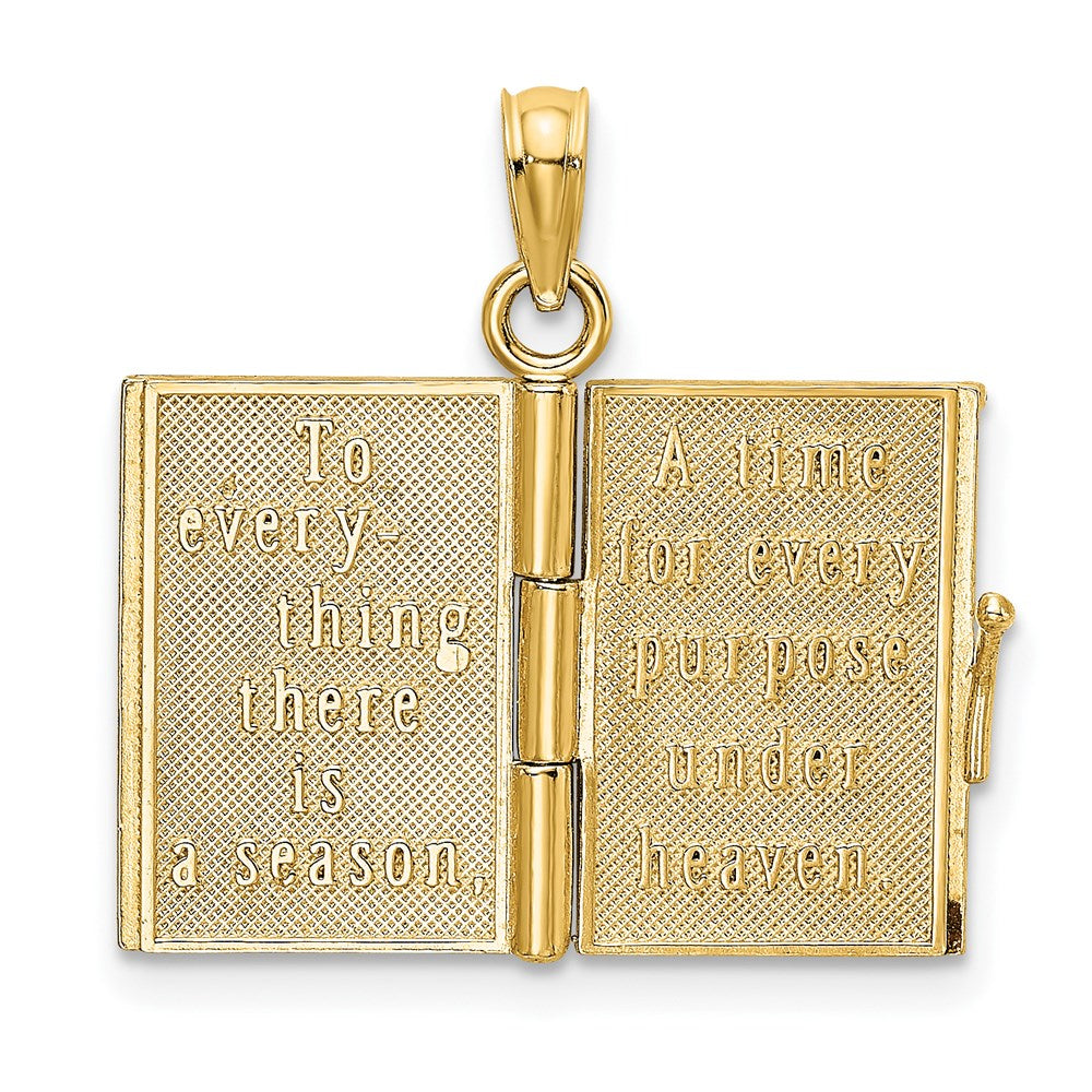 Million Charms 14K Yellow Gold Themed 3-D With Enamel Ecclesiastes Book With Moveable Pages Charm