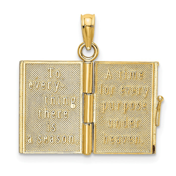 Million Charms 14K Yellow Gold Themed 3-D With Enamel Ecclesiastes Book With Moveable Pages Charm