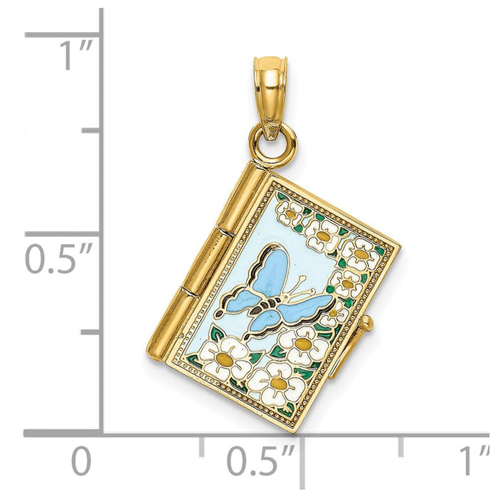 Million Charms 14K Yellow Gold Themed 3-D With Enamel Ecclesiastes Book With Moveable Pages Charm