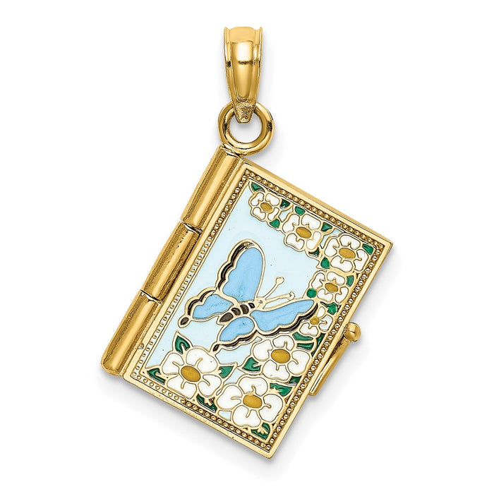 Million Charms 14K Yellow Gold Themed 3-D With Enamel Ecclesiastes Book With Moveable Pages Charm