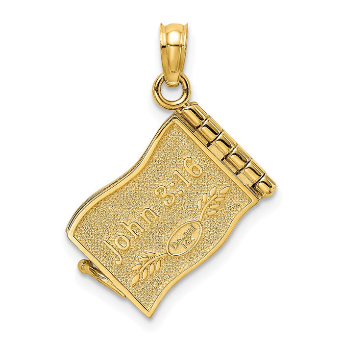Million Charms 14K Yellow Gold Themed 3-D John 3:16 Book With Moveable Pages Charm