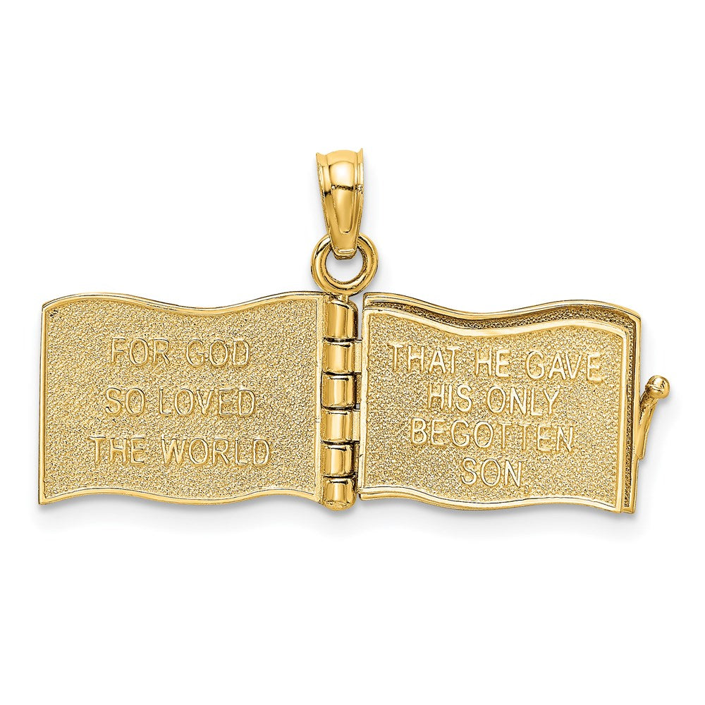 Million Charms 14K Yellow Gold Themed 3-D John 3:16 Book With Moveable Pages Charm