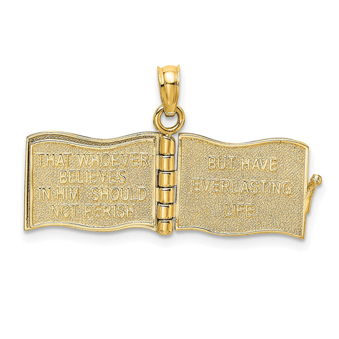 Million Charms 14K Yellow Gold Themed 3-D John 3:16 Book With Moveable Pages Charm