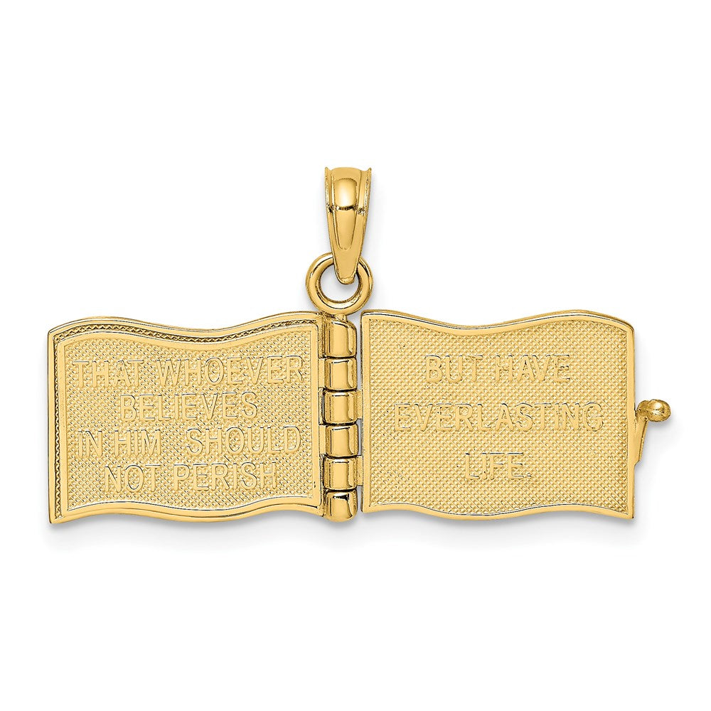 Million Charms 14K Yellow Gold Themed 3-D John 3:16 Book With Moveable Pages & Rainbow Charm