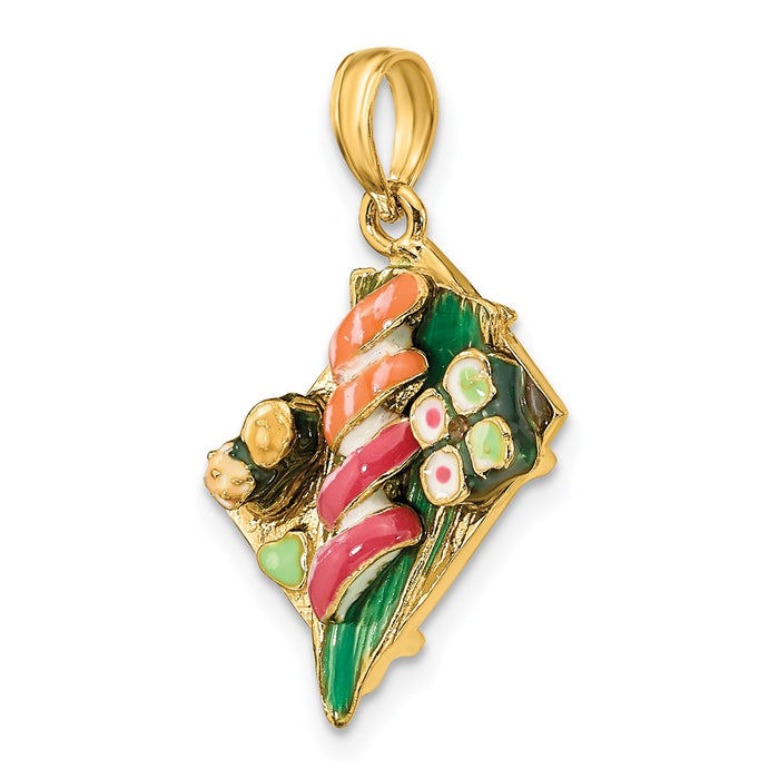 Million Charms 14K Yellow Gold Themed 3-D Sushi Plate With Enamel