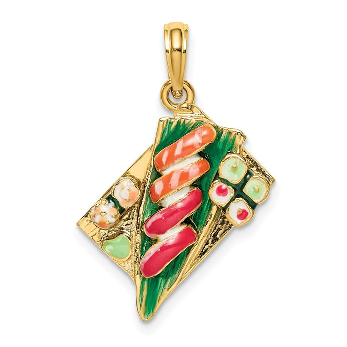 Million Charms 14K Yellow Gold Themed 3-D Sushi Plate With Enamel