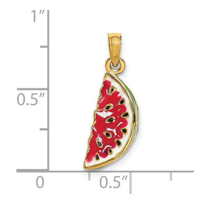 Million Charms 14K Yellow Gold Themed With Enamel 3-D Watermellon Charm