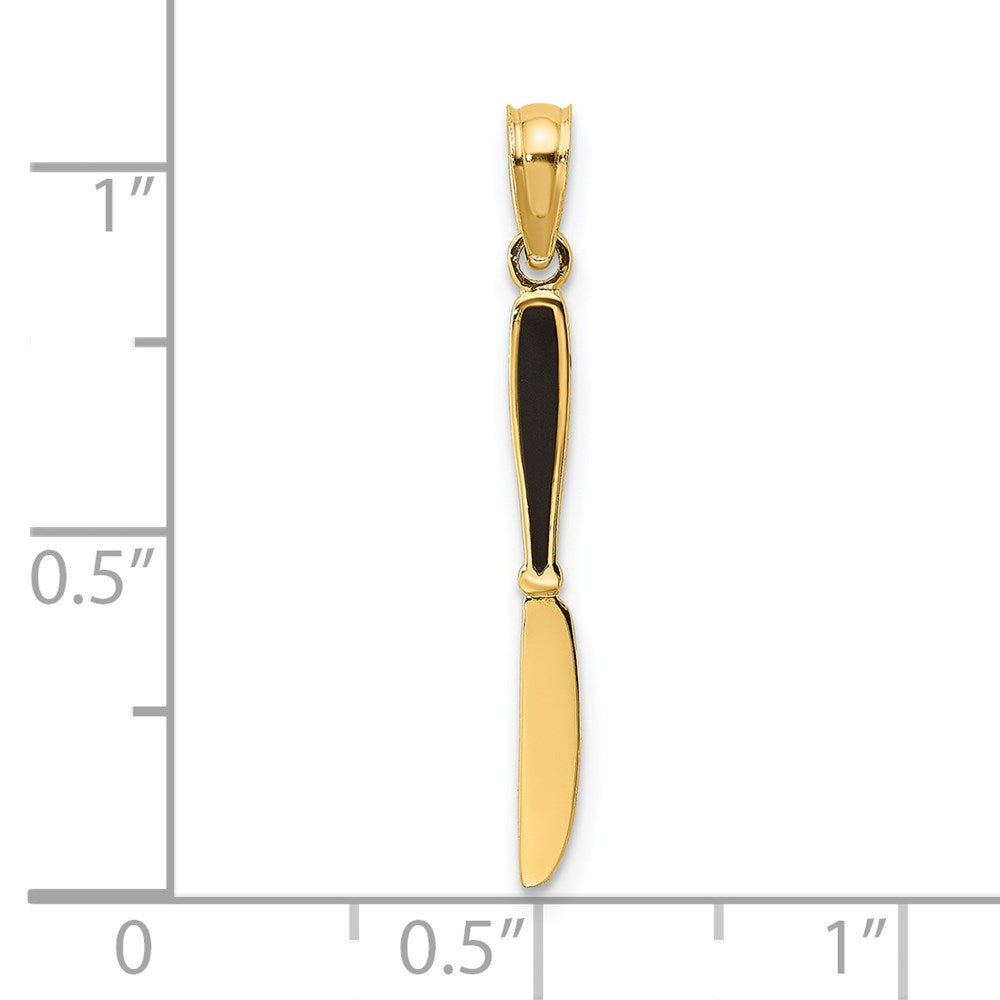 Million Charms 14K Yellow Gold Themed With Black Enamel 3-D Table Knife Charm