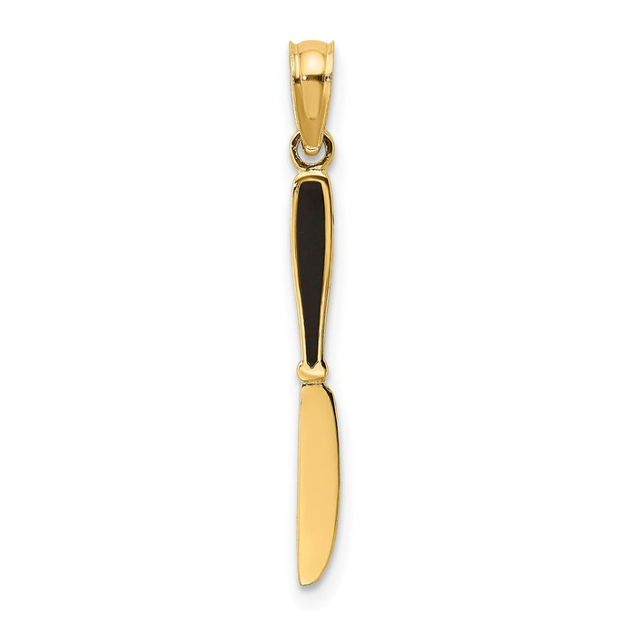 Million Charms 14K Yellow Gold Themed With Black Enamel 3-D Table Knife Charm