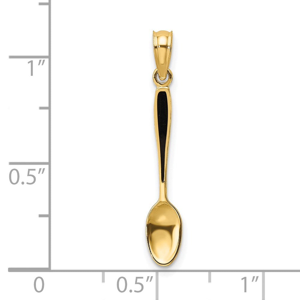 Million Charms 14K Yellow Gold Themed 3-D With Black Enamel Table Spoon Charm