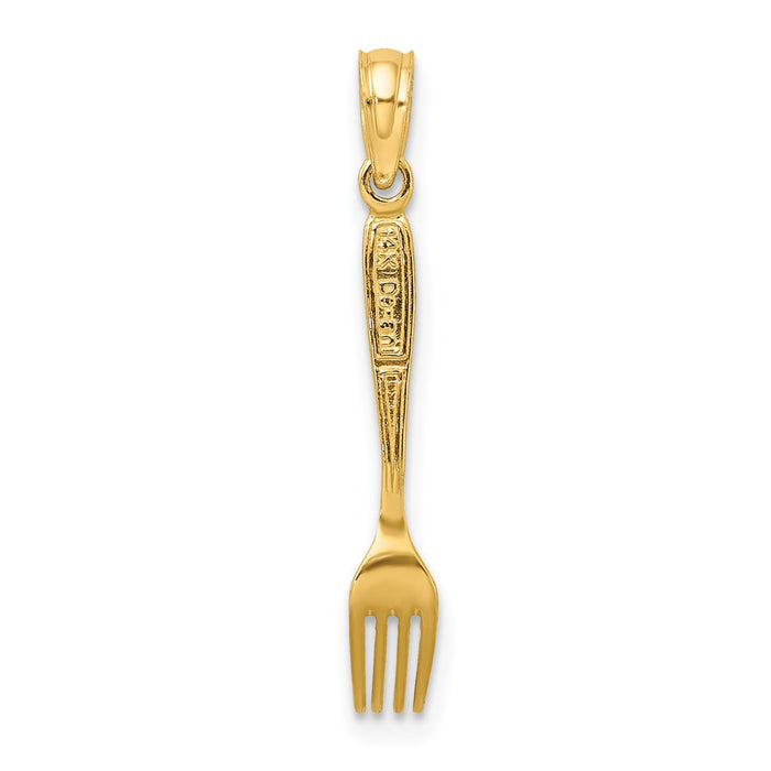 Million Charms 14K Yellow Gold Themed With Black Enamel 3-D Table Fork Charm