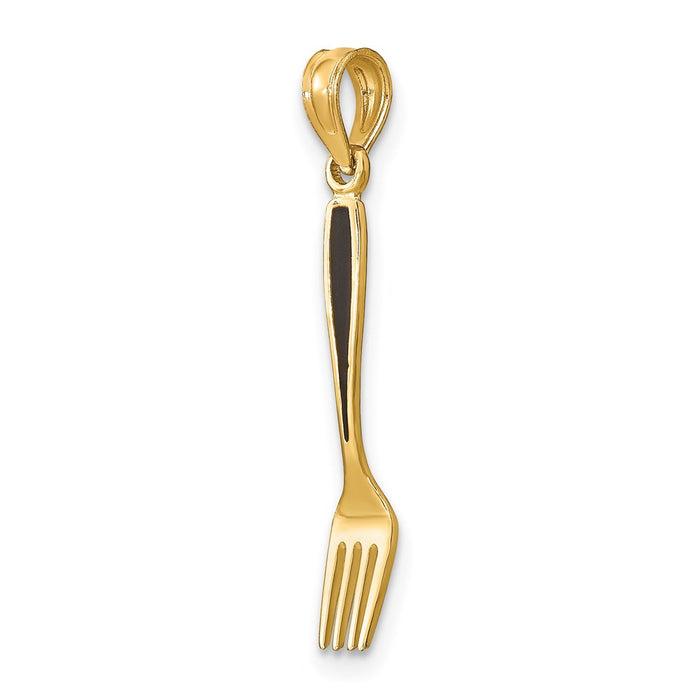 Million Charms 14K Yellow Gold Themed With Black Enamel 3-D Table Fork Charm
