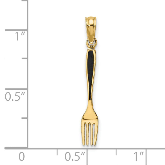 Million Charms 14K Yellow Gold Themed With Black Enamel 3-D Table Fork Charm
