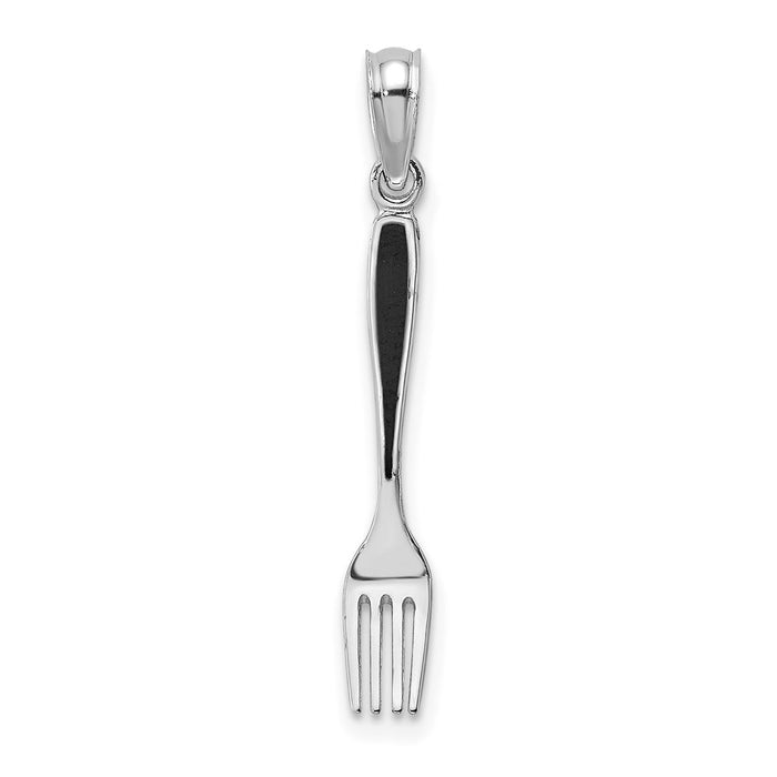 Million Charms 14K White Gold Themed With Black Enamel 3-D Table Fork Charm