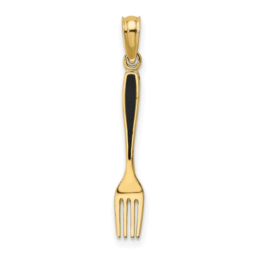 Million Charms 14K Yellow Gold Themed With Black Enamel 3-D Table Fork Charm