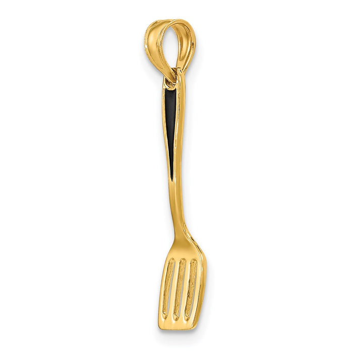 Million Charms 14K Yellow Gold Themed With Black Enamel 3-D Spatula Charm