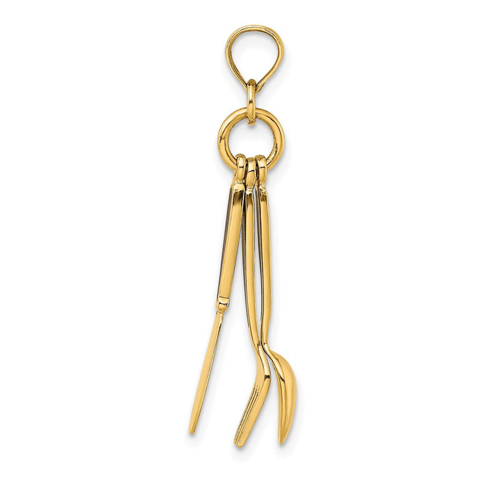 Million Charms 14K Yellow Gold Themed 3-D Enamel Knife, Fork, Spoon Moveable Charm