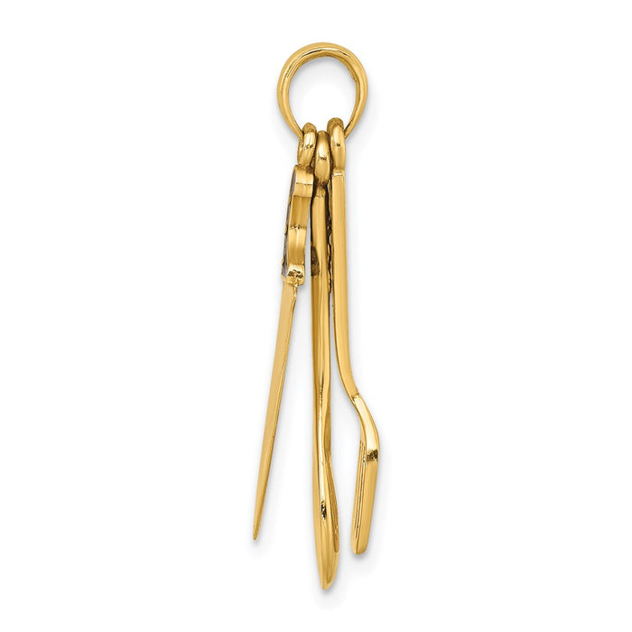 Million Charms 14K Yellow Gold Themed 3-D Enamel Butcher Knife, Spoon & Spatula Moveable Charm