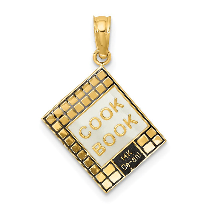 Million Charms 14K Yellow Gold Themed With Black Enamel 3-D Cook Book Charm