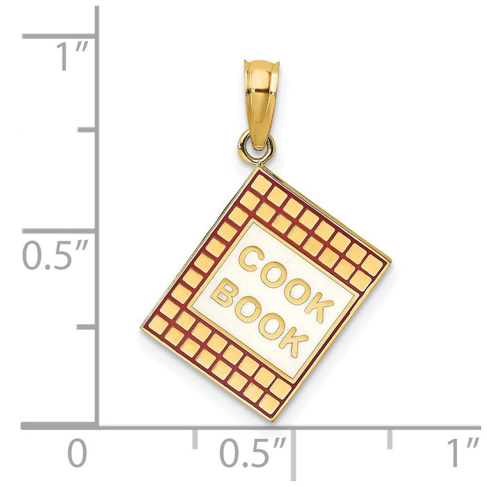 Million Charms 14K Yellow Gold Themed With Red Enamel 3-D Cook Book Charm