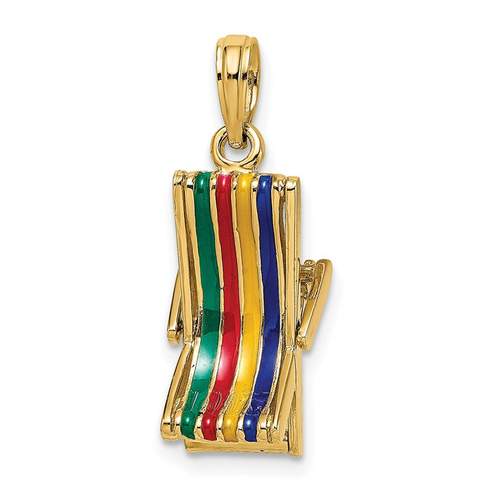 Million Charms 14K Yellow Gold Themed 3-D Moveable Multi-Color Beach Lounge Chair Charm