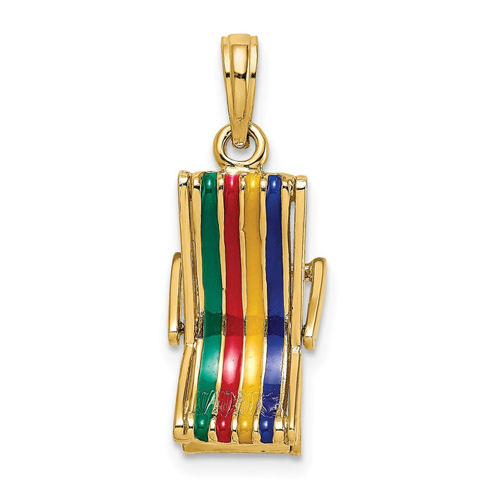 Million Charms 14K Yellow Gold Themed 3-D Moveable Multi-Color Beach Lounge Chair Charm