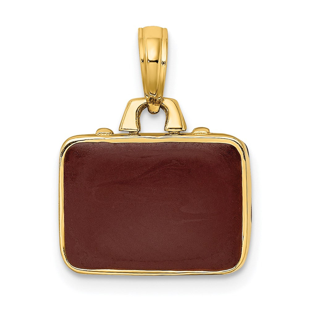 Million Charms 14K Yellow Gold Themed With Brown Enamel 3-D Briefcase Charm