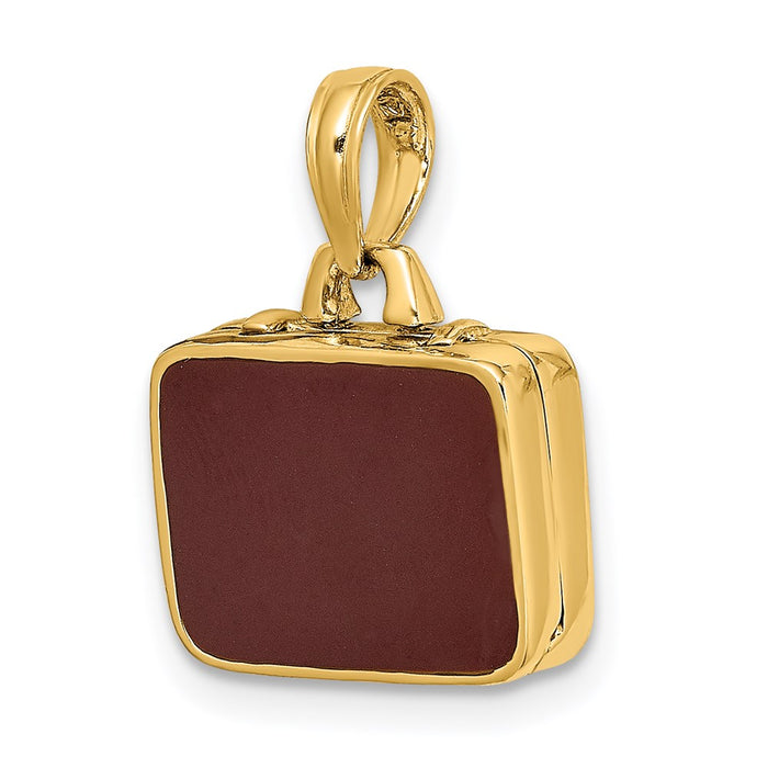 Million Charms 14K Yellow Gold Themed With Brown Enamel 3-D Briefcase Charm