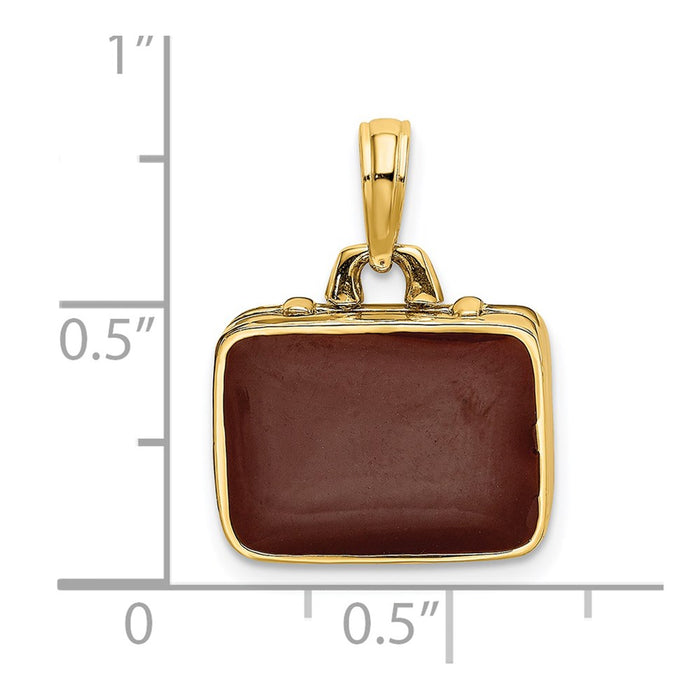 Million Charms 14K Yellow Gold Themed With Brown Enamel 3-D Briefcase Charm