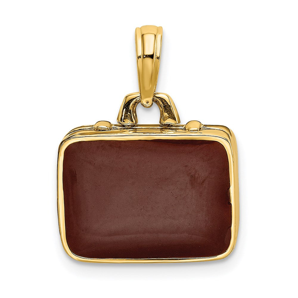 Million Charms 14K Yellow Gold Themed With Brown Enamel 3-D Briefcase Charm
