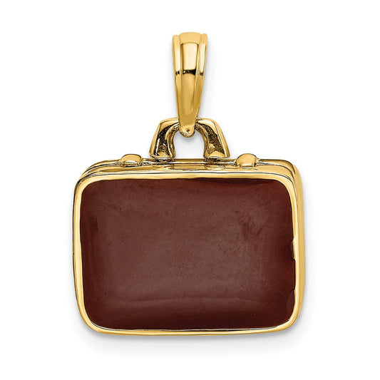 Million Charms 14K Yellow Gold Themed With Brown Enamel 3-D Briefcase Charm