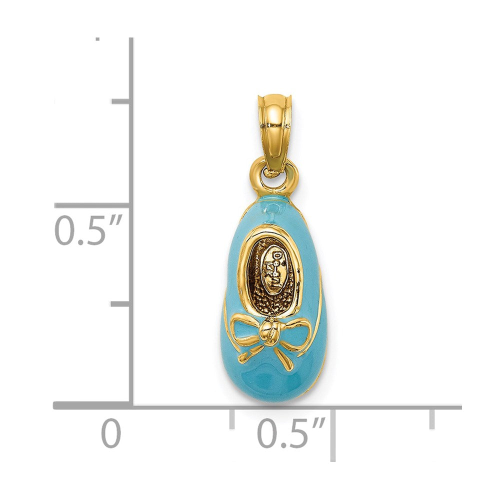 Million Charms 14K Yellow Gold Themed 3-D With Enamel Baby Shoe With Bow Charm