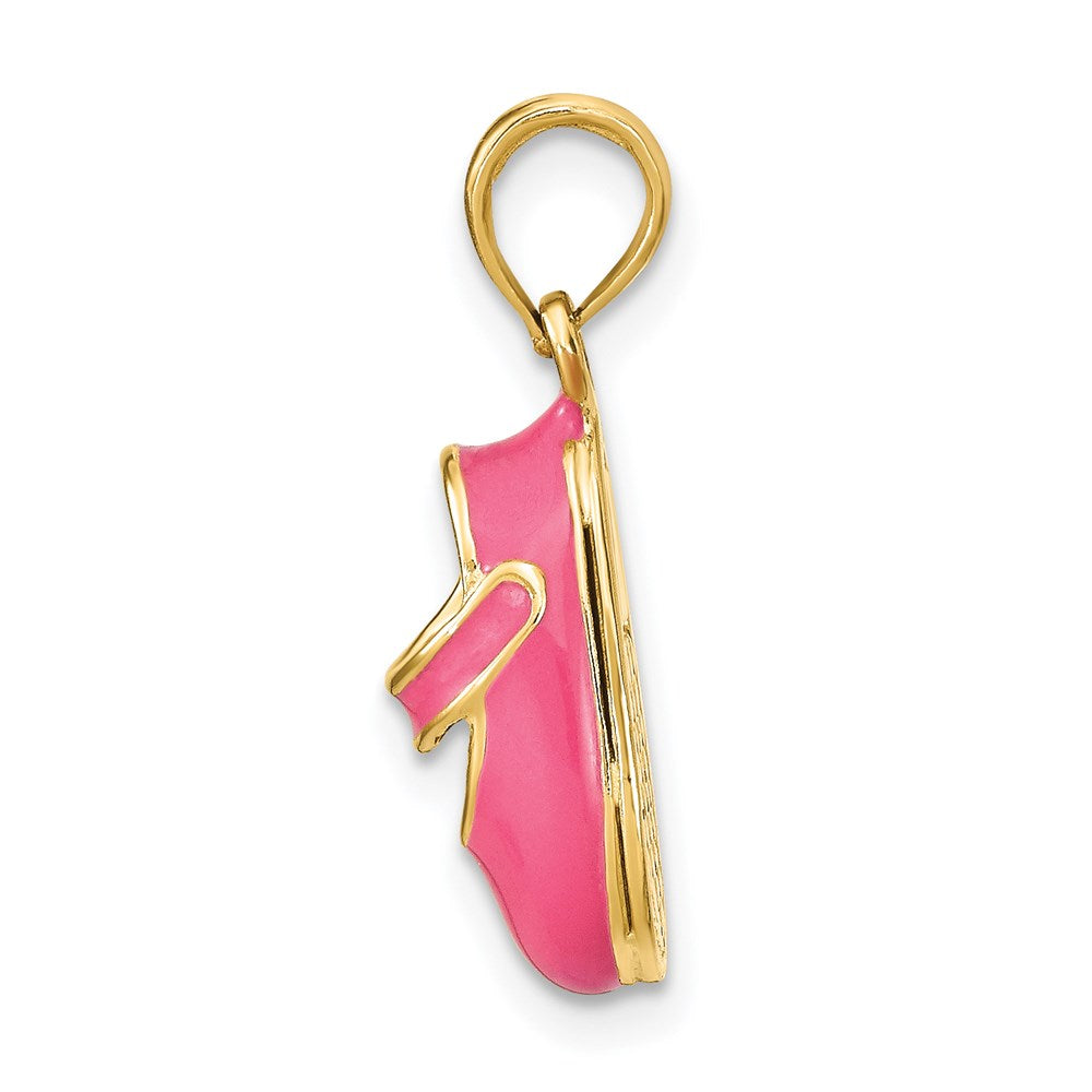 Million Charms 14K Yellow Gold Themed With Pink Enamel 3-D Baby Shoe Charm