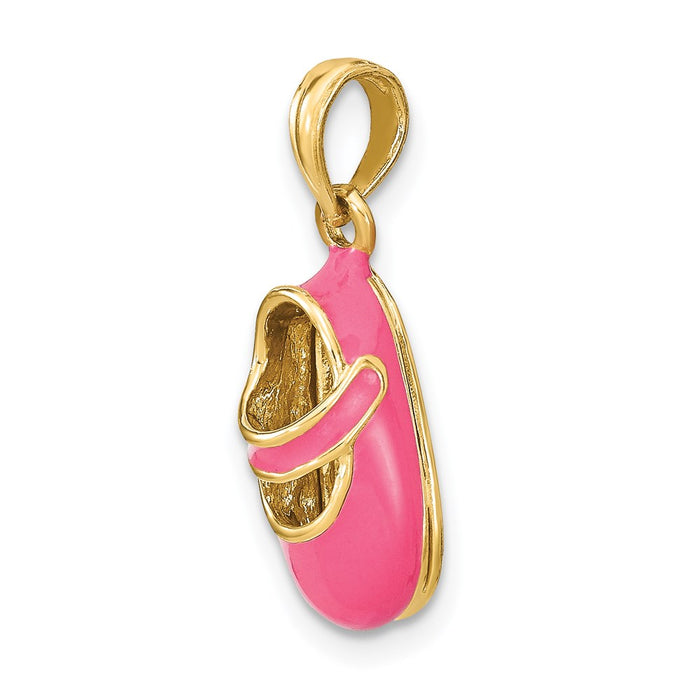 Million Charms 14K Yellow Gold Themed With Pink Enamel 3-D Baby Shoe Charm