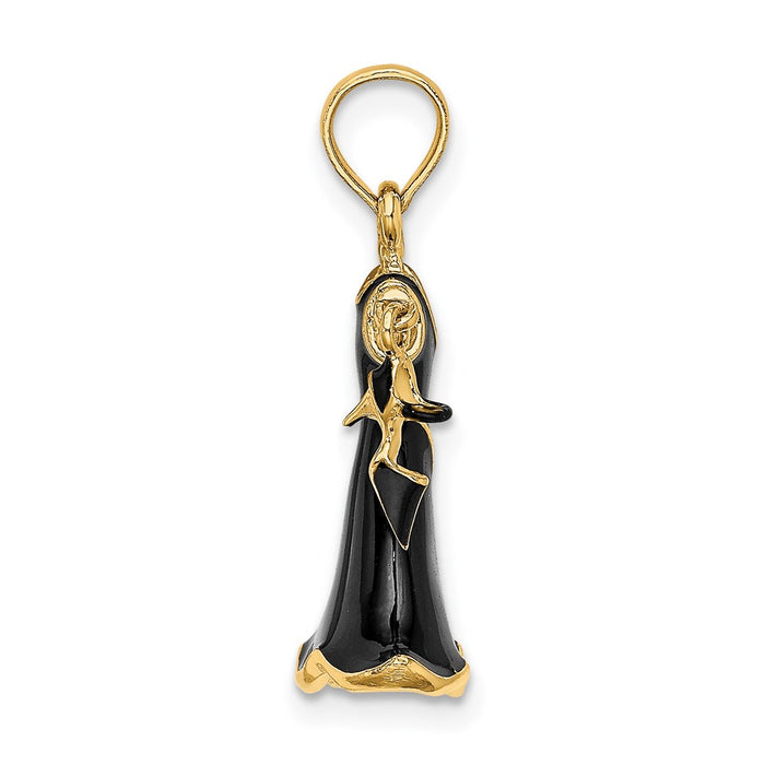 Million Charms 14K Yellow Gold Themed 3-D Moveable Enamel Black Dress With Shoe Charm