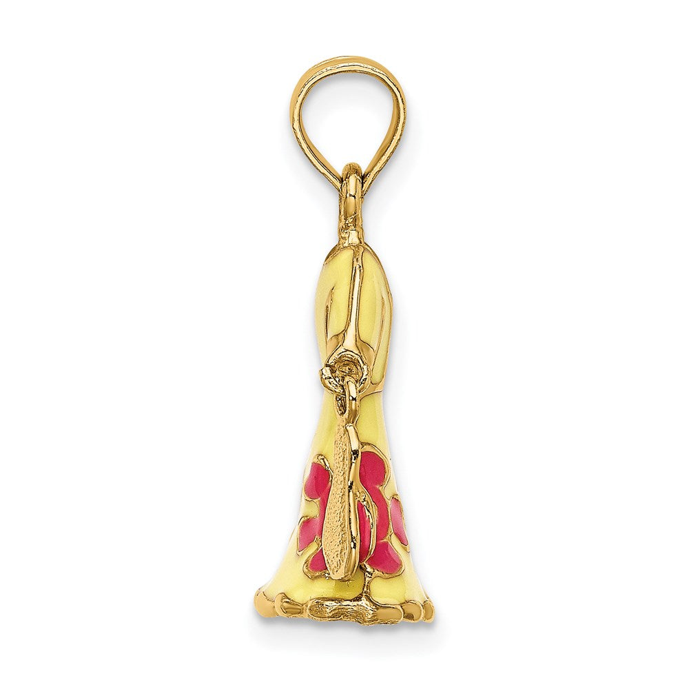 Million Charms 14K Yellow Gold Themed 3-D Moveable Enamel Yellow & Fuschia Dress With Flip-Flop Charm